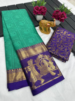 Aura-Palakhi Pure Mercerised Cotton Silk Saree with Contrast Pallu & Blouse image 3