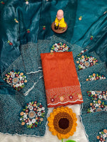 Maya Sarees – Premium Paper Crush Silk with Multi-Thread & Sequence Embroidery - Teal Green image