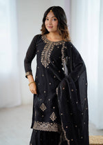 Designer Kediya Kurta & Sharara Set in Soft Crunchy Silk with Embroidery, Jari & Sequin Work image 7