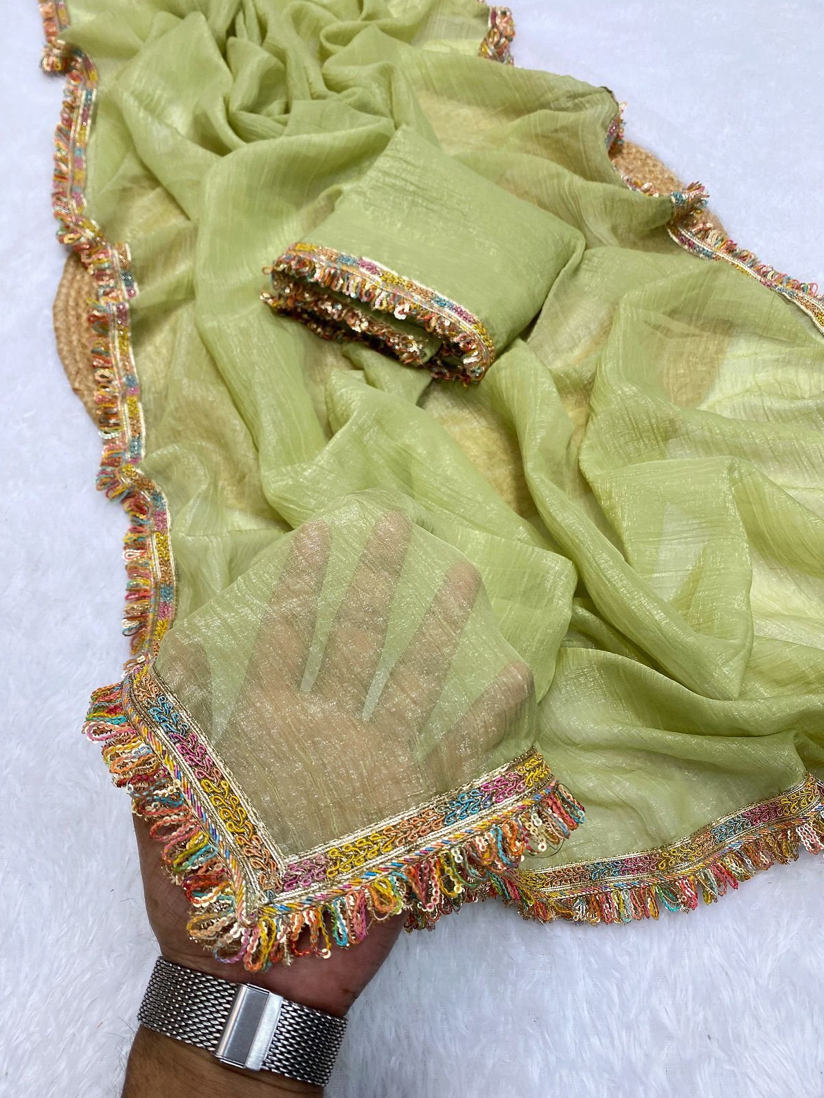 MANALI-Designer Candy Crush Siffon Silk Saree with Elegant Lace Work image 6