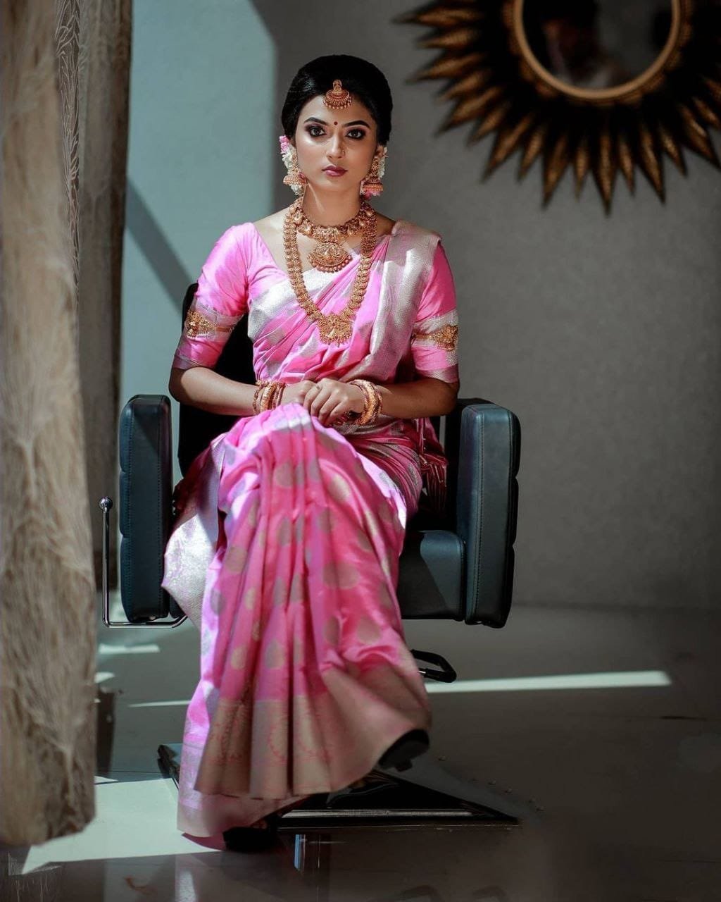 Soft Lichi Silk Saree with Silver Work & Heavy Jacquard Border image 4