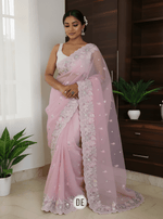 PALAN Soft Crunchy Silk Saree with All-Over Buti Embroidery & Elegant Cutwork Border | Fully Embroidered Blouse image 0