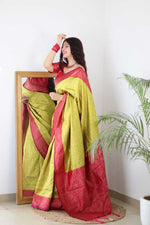 Handwoven Pure Mercerised Soft Silk Saree with Manipuri Pattern Threadwork image 1