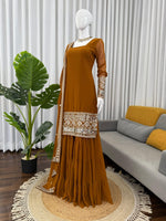 Elegant Foux Georgette Top-Sharara-Dupatta Set with Thread & 9mm Sequence Work image 7