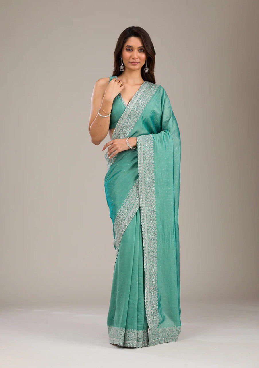 Pure Soft Rangoli Saree with Embroidered Bead Work Blouse – Elegant Partywear image 2