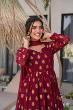 Elegant 3-Piece Anarkali Set – Jequard Anarkali with Micro Cotton Pants & Foux Gorgette Dupatta image 0