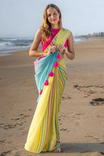 Plain Linen Saree with Digital Print & Fumka Latkan | With Bangaloiry Satin Blouse image 3
