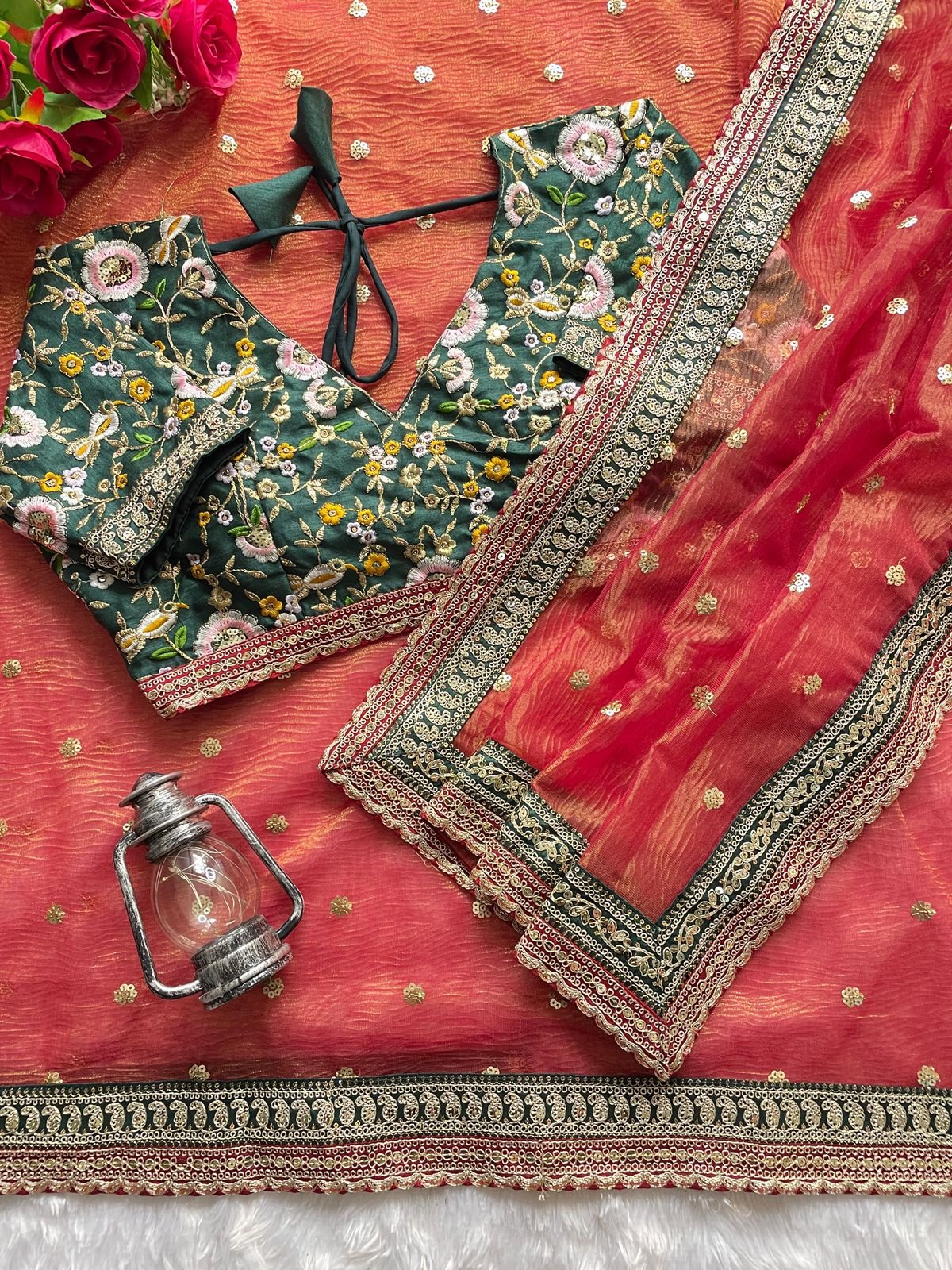 AAROHI Premium Banarasi Crush Saree with Multithread Sequins Butta & Embroidered Blouse image 5