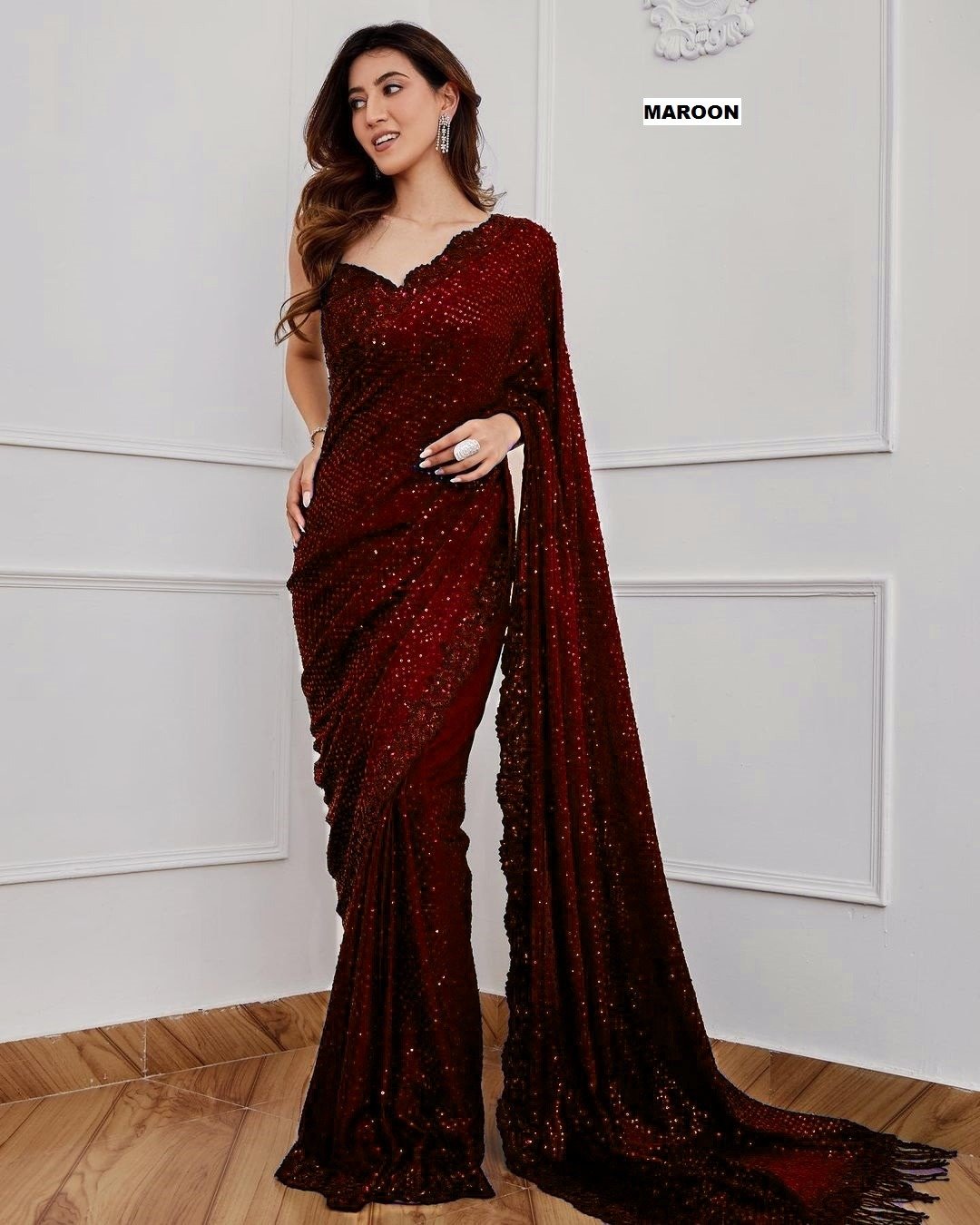 New Launch! Bollywood Blockbuster Georgette Saree with 5MM Heavy Sequin Embroidery & Zalar Pallu image 5