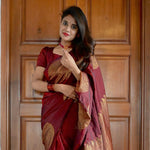 Soft Lichi Silk Saree with Rich Jacquard Weaving - Maroon image