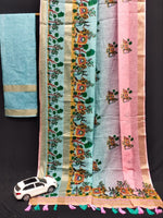 Elegant Gold Linen Saree with 3 Weaving Patta & Digital Print | Latkan Detail | With Blouse image 10