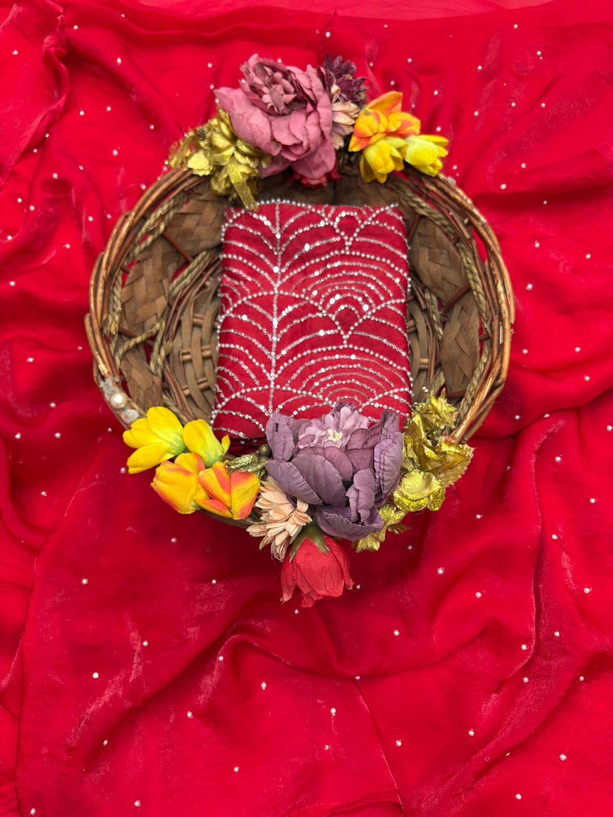 Elegant Space Silk Saree with Moti Work & Full Heavy Bits Work Blouse image 7