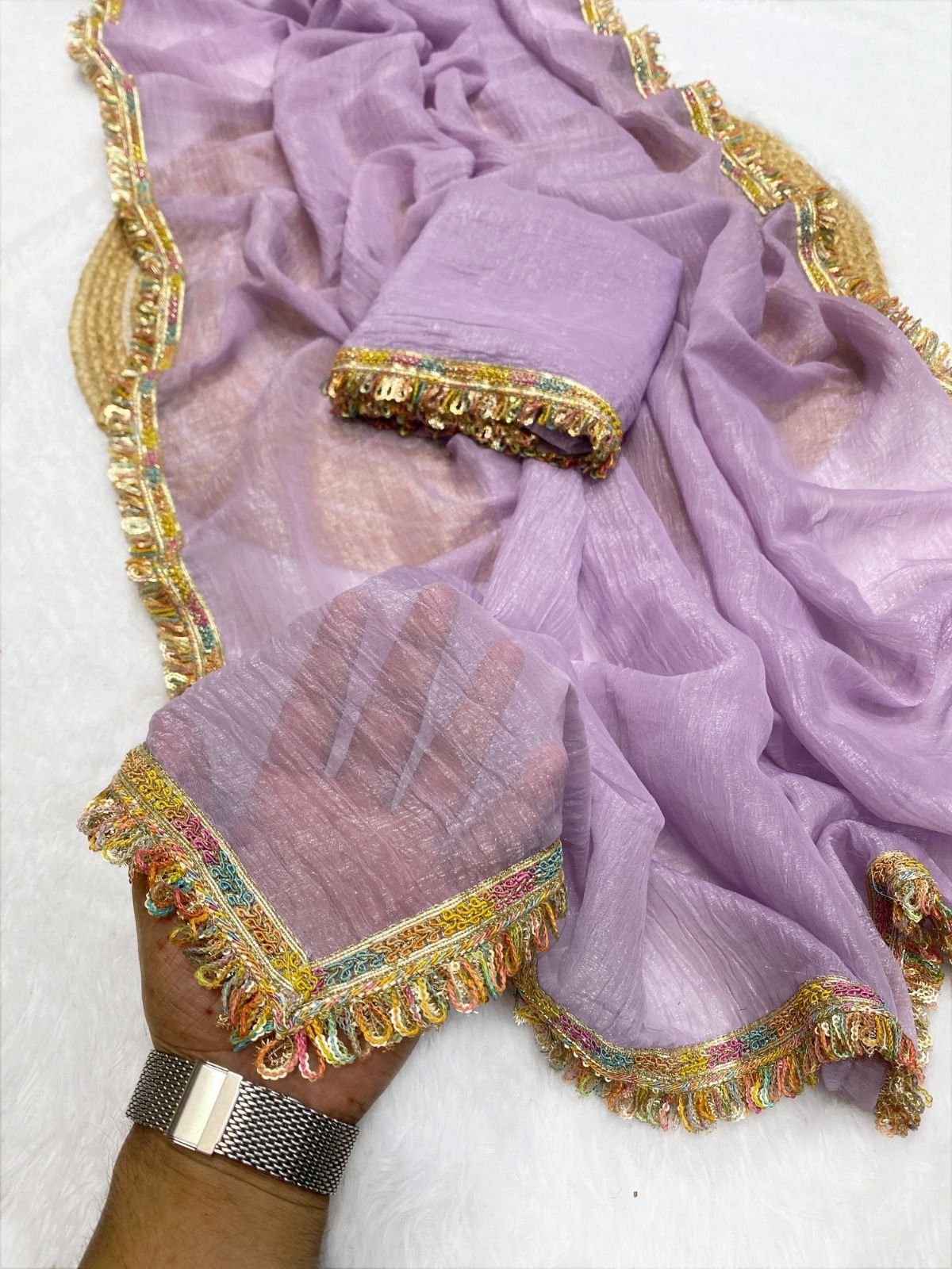MANALI-Designer Candy Crush Siffon Silk Saree with Elegant Lace Work image 1