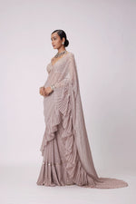 New Bollywood Superhit Faux Georgette Sequin Crush Pleated Saree with Embroidered Mirror Work Blouse image 2