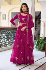 Elegant 3-Piece Faux Georgette Gown Set – Sequins Embellished Gown, Pent & Dupatta image 7