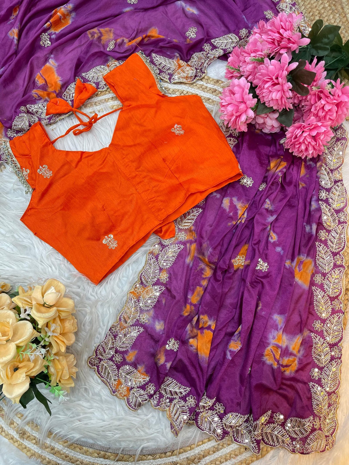 Elegant Pure Chinon Prism Dyble Saree with Embroidery & 3mm Sequins - Purple image