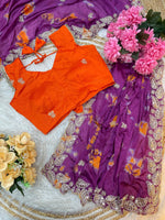 Elegant Pure Chinon Prism Dyble Saree with Embroidery & 3mm Sequins - Purple image
