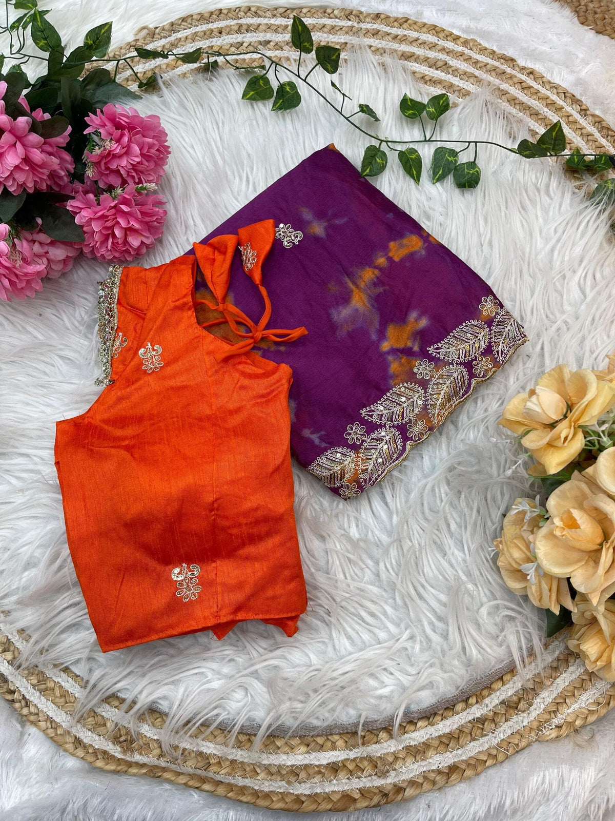 Elegant Pure Chinon Prism Dyble Saree with Embroidery & 3mm Sequins image 1