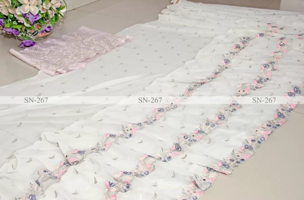 Elegant Maheshwari Georgette Saree with Zari Butta, Ruffles & Mirror Work image 2