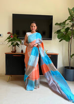 Graceful Plain Linen Saree Featuring Digital Print & Trendy Latkan – Comes with Bangalori Satin Blouse image 0