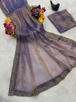 Designer Satin Space Silk Saree with Original Jarkhan Diamond Work – Perfect for Sangeet & Cocktail Parties image 2
