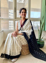 Elegant Plain Linen Saree with Digital Print & Blouse image 0