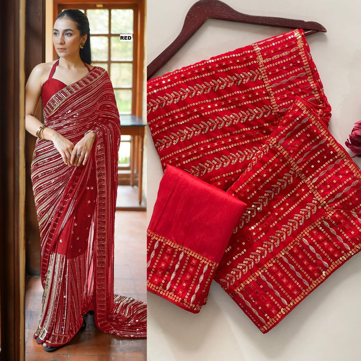 New Bollywood Blockbuster Sequin Saree in Faux Georgette image 2