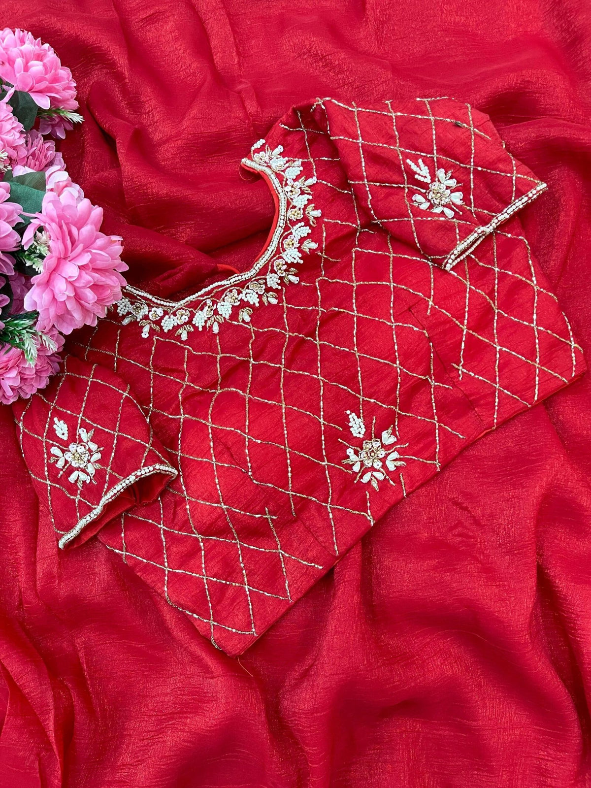 Pure Soft Crunchy Silk Saree with Hand Work Khatli Border & Aarco image 2