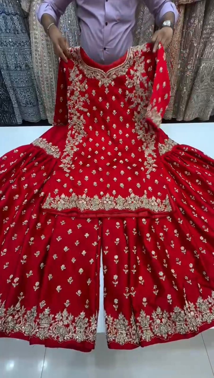 Graceful Chinon Silk 3-Piece Sharara Set with Sequence Work image 10