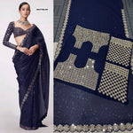 Bollywood Blockbuster Mirror Work Sequin Saree in Faux Georgette image 4