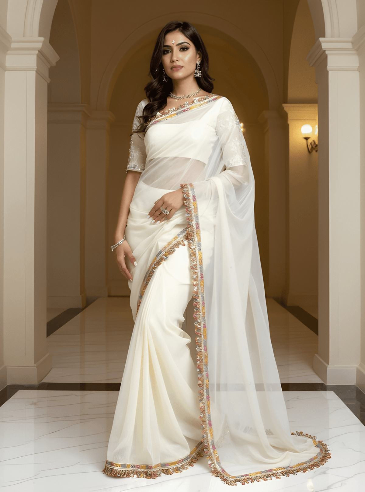 MANALI-Designer Candy Crush Siffon Silk Saree with Elegant Lace Work image 0