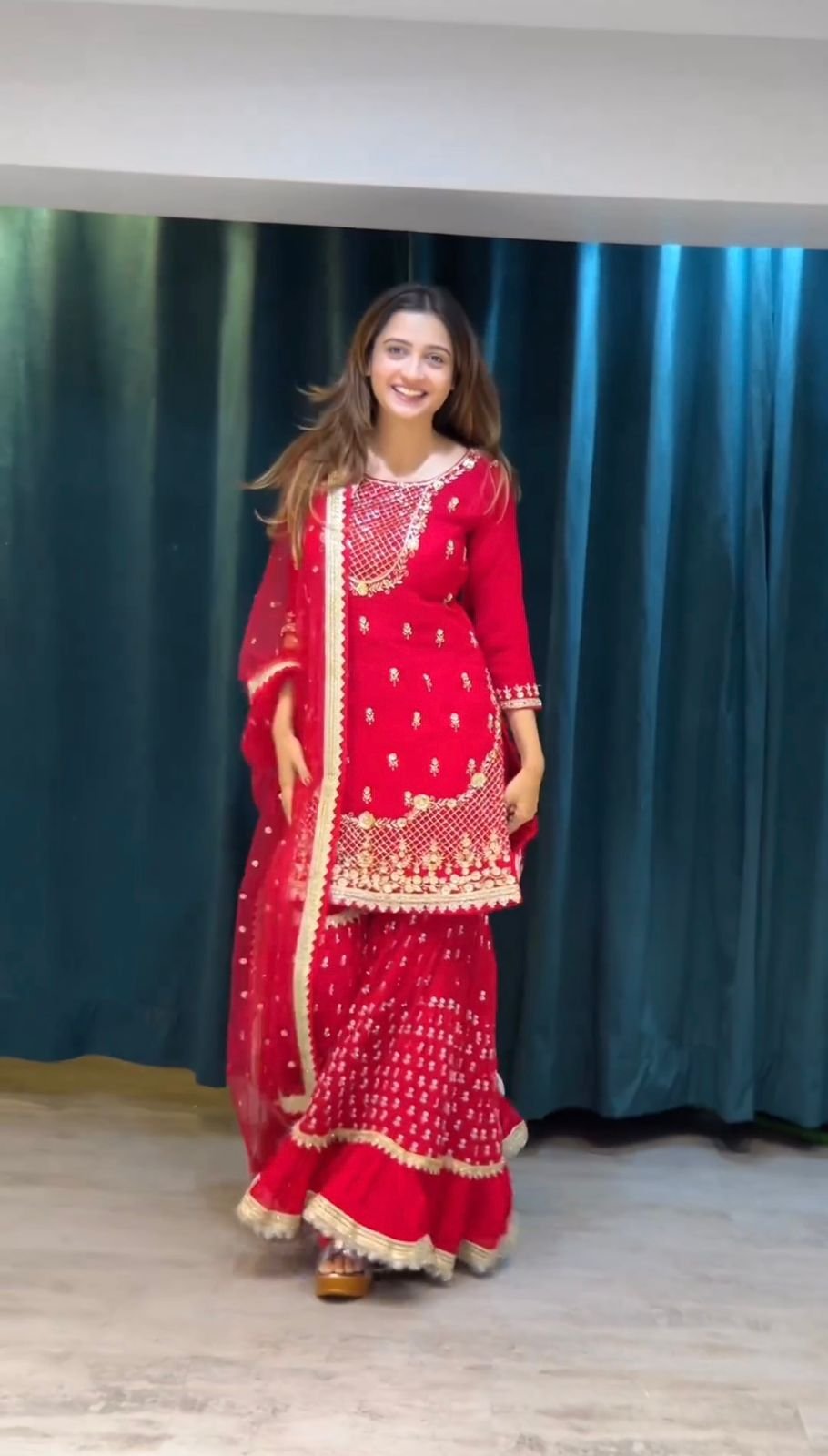 Elegant 3-Piece Foux Gorgette Sharara Set – Sequins Embellished Top, Sharara & Dupatta image 0