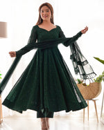 Graceful Lucknowi Sequence Work Anarkali Set with Ruffle Dupatta – Fully Stitched - Green, L image