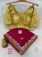 Premium Gold Crush Saree with Rich Gotapatti & Sequence Work + Stitched Blouse - Wine Red image