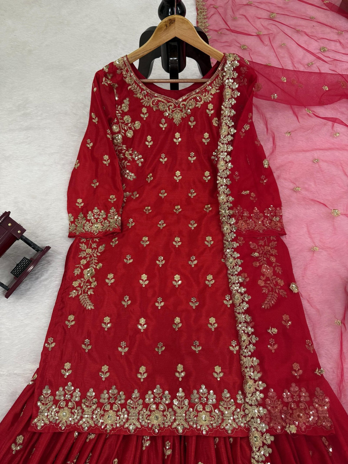 Graceful Chinon Silk 3-Piece Sharara Set with Sequence Work image 8