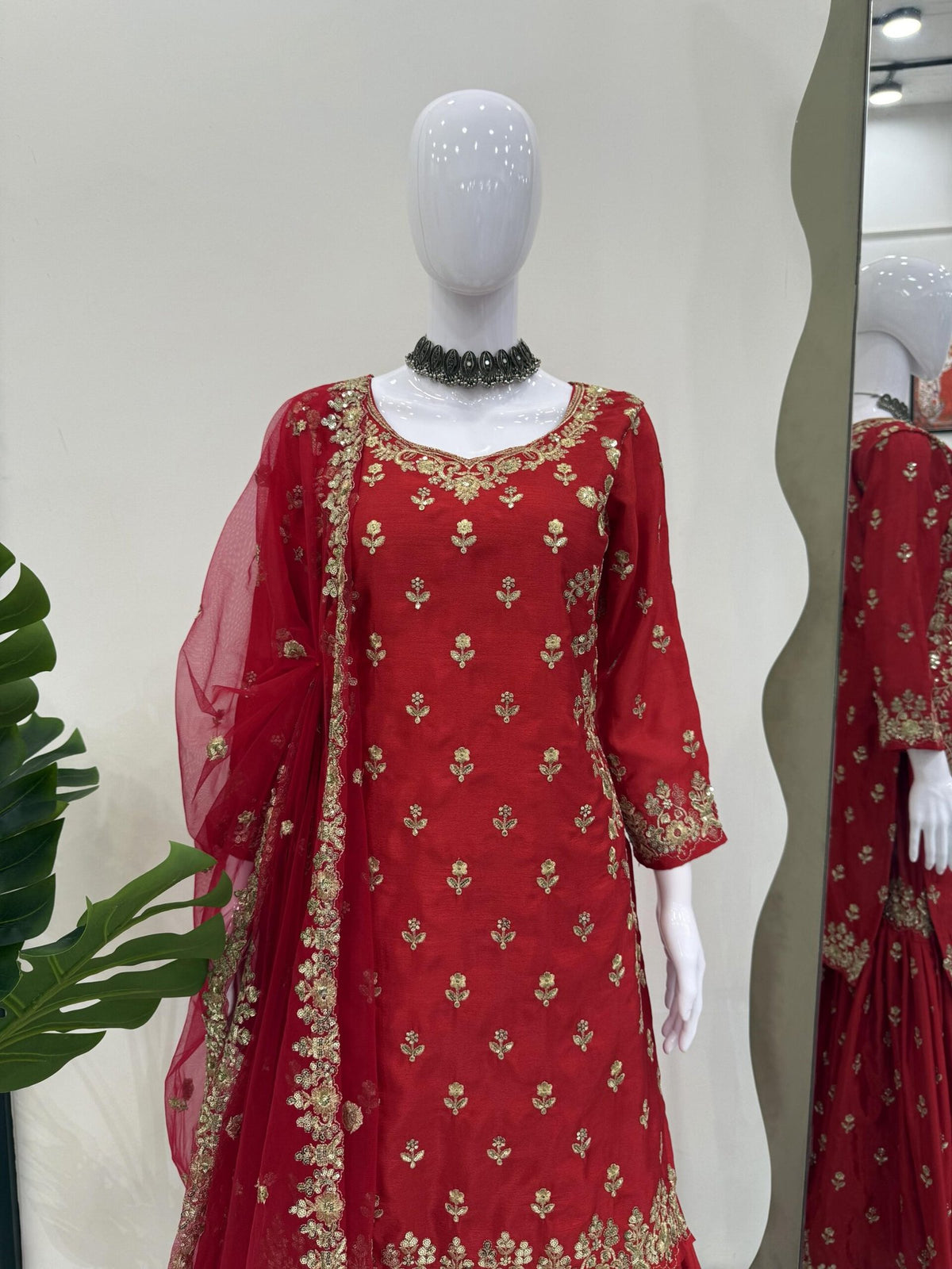 Graceful Chinon Silk 3-Piece Sharara Set with Sequence Work image 4