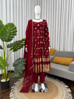 Elegant 3-Piece Anarkali Set – Jequard Anarkali with Micro Cotton Pants & Foux Gorgette Dupatta image 3