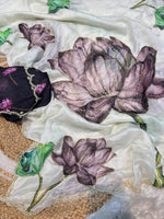 Maskat Pure Soft Tebby Silk Saree with Digital Floral Print & Hand Cutdana-Moti Work image 7