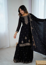 Designer Kediya Kurta & Sharara Set in Soft Crunchy Silk with Embroidery, Jari & Sequin Work image 3