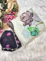 Maskat Pure Soft Tebby Silk Saree with Digital Floral Print & Hand Cutdana-Moti Work image 9