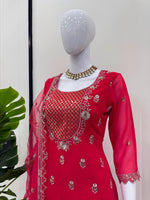 Elegant 3-Piece Foux Gorgette Sharara Set – Sequins Embellished Top, Sharara & Dupatta image 4