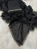 Stunning Pink Satin Space Silk Saree with Original Jarkhan Diamond Work – Perfect for Sangeet & Cocktail Nights image 18