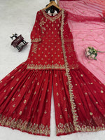 Graceful Chinon Silk 3-Piece Sharara Set with Sequence Work image 7