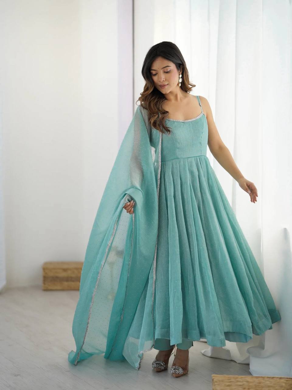 Elegant Crunchy Silk Anarkali Set with Sirozki Work & Dupatta – Fully Stitched image 1