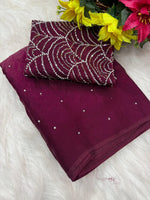 Elegant Space Silk Saree with Moti Work & Full Heavy Bits Work Blouse - Wine image