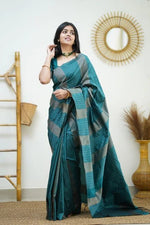 Soft Lichi Silk Saree with Rich Pallu & All Over Jacquard Work - Teal Green image
