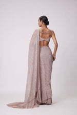 New Bollywood Superhit Faux Georgette Sequin Crush Pleated Saree with Embroidered Mirror Work Blouse image 1