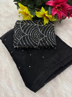 Elegant Space Silk Saree with Moti Work & Full Heavy Bits Work Blouse - Black image