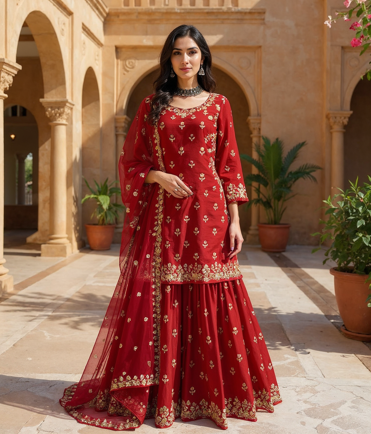 Graceful Chinon Silk 3-Piece Sharara Set with Sequence Work image 0