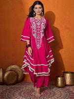 Elegant Reyon Cotton 2-Piece Set with Real Mirror Work - L, Pink image